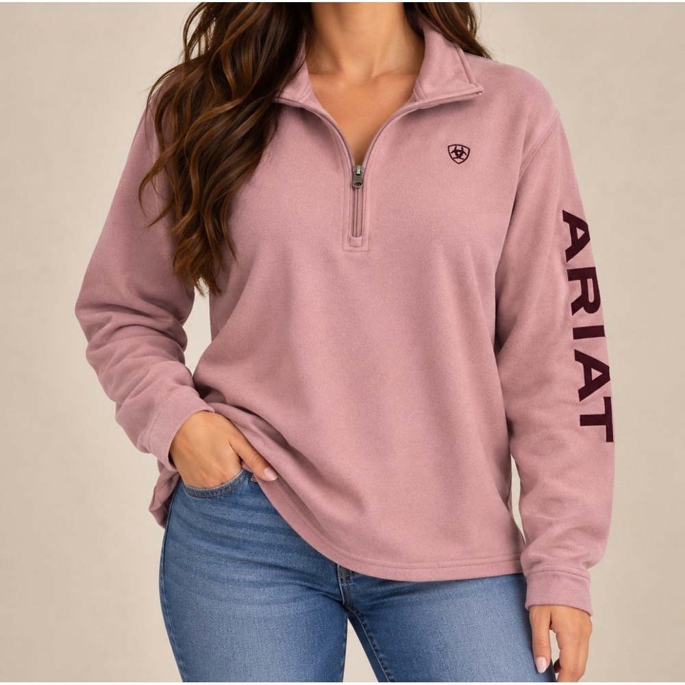 Ariat Quarter Zip Pullover XL Pink Good AriatTEK Cold Series Sleeve Logo Top